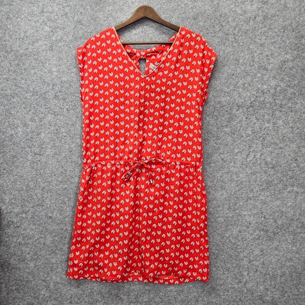Drawstring Waist Dress Womens M Poppy Red Ditsy Festival Boho French IT HIPPIE
